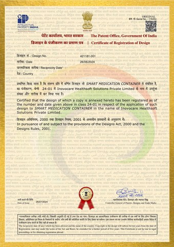 Design Registration Certificate No. 421181-001 — Government of India, The Patent Office